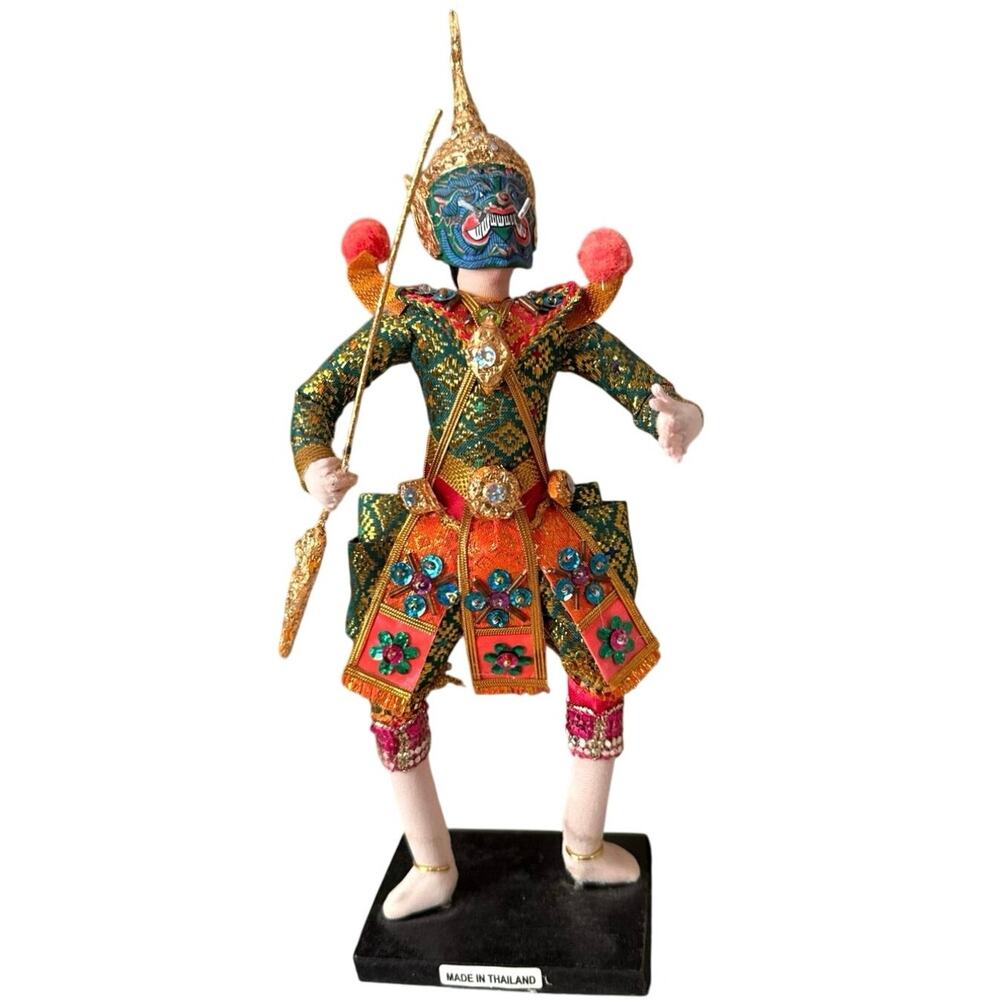 Vintage Thai Khon Dancing God Doll – Green Costume (11.5”) - Picture 2 of 14